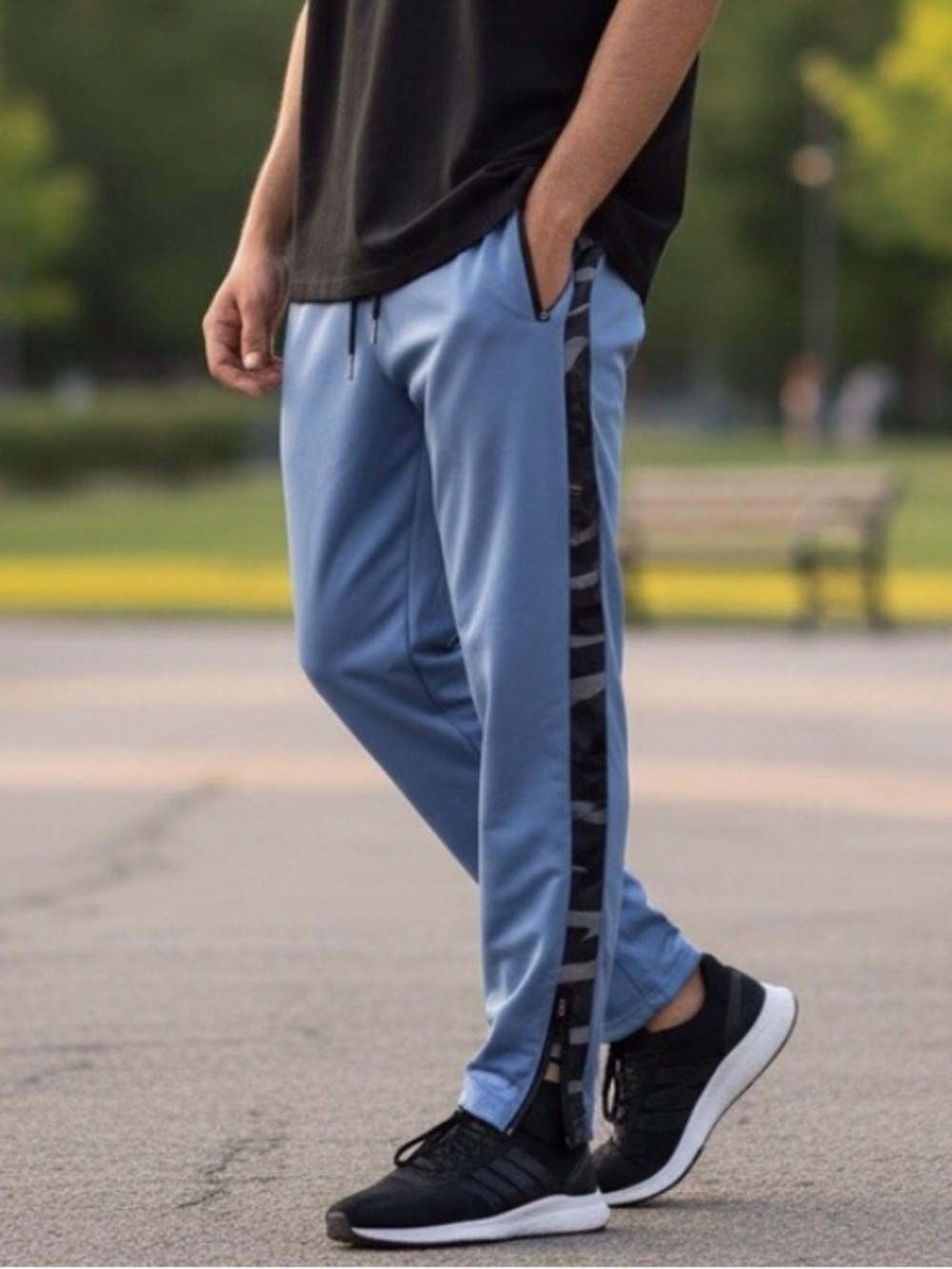 Aimpact Men’s Joggers Blue/Blk Camo Zip Leg Joggers Size-Small NWT